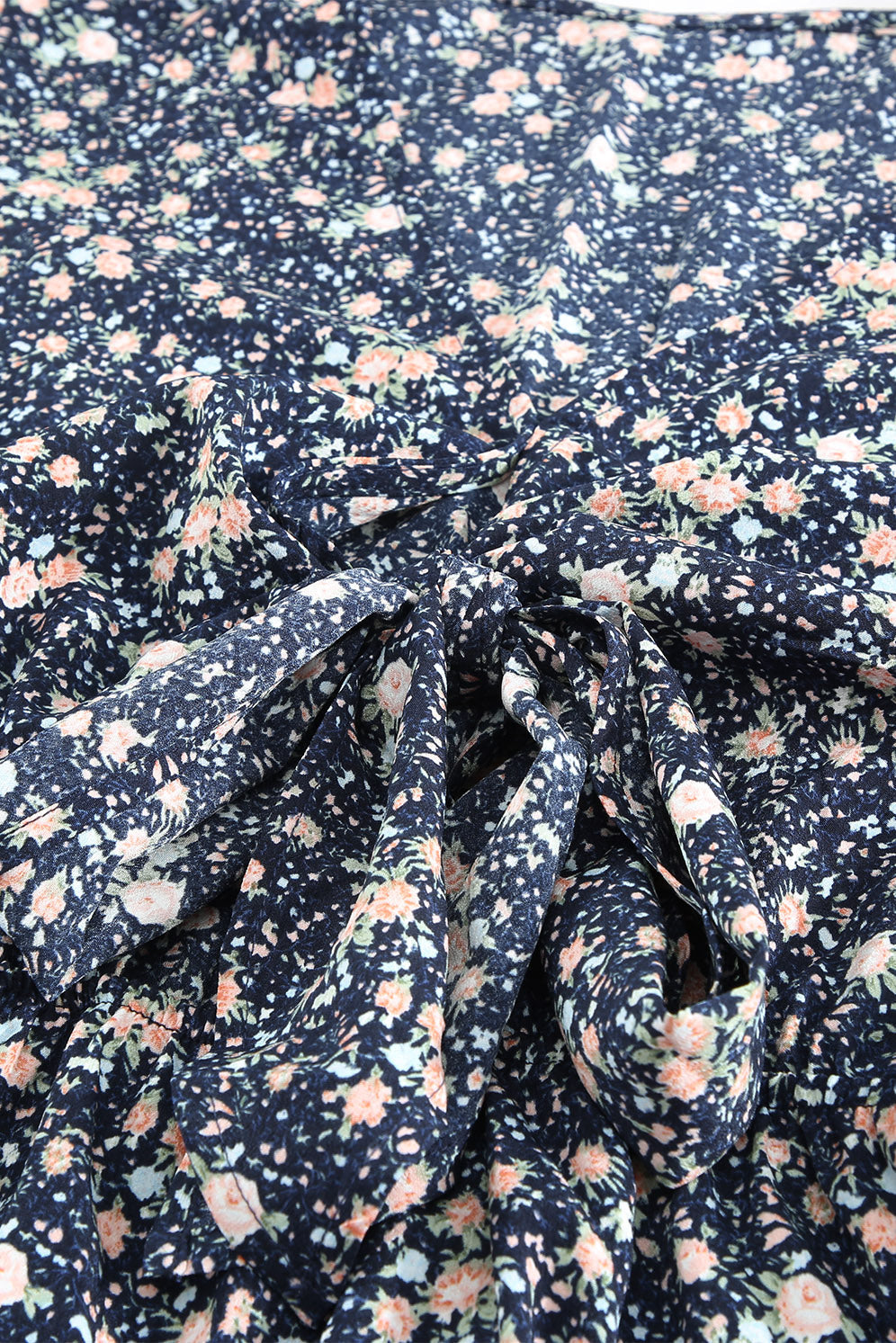 Blue Floral Print Tie Knot Ruffled Short Sleeve Mini Dress
