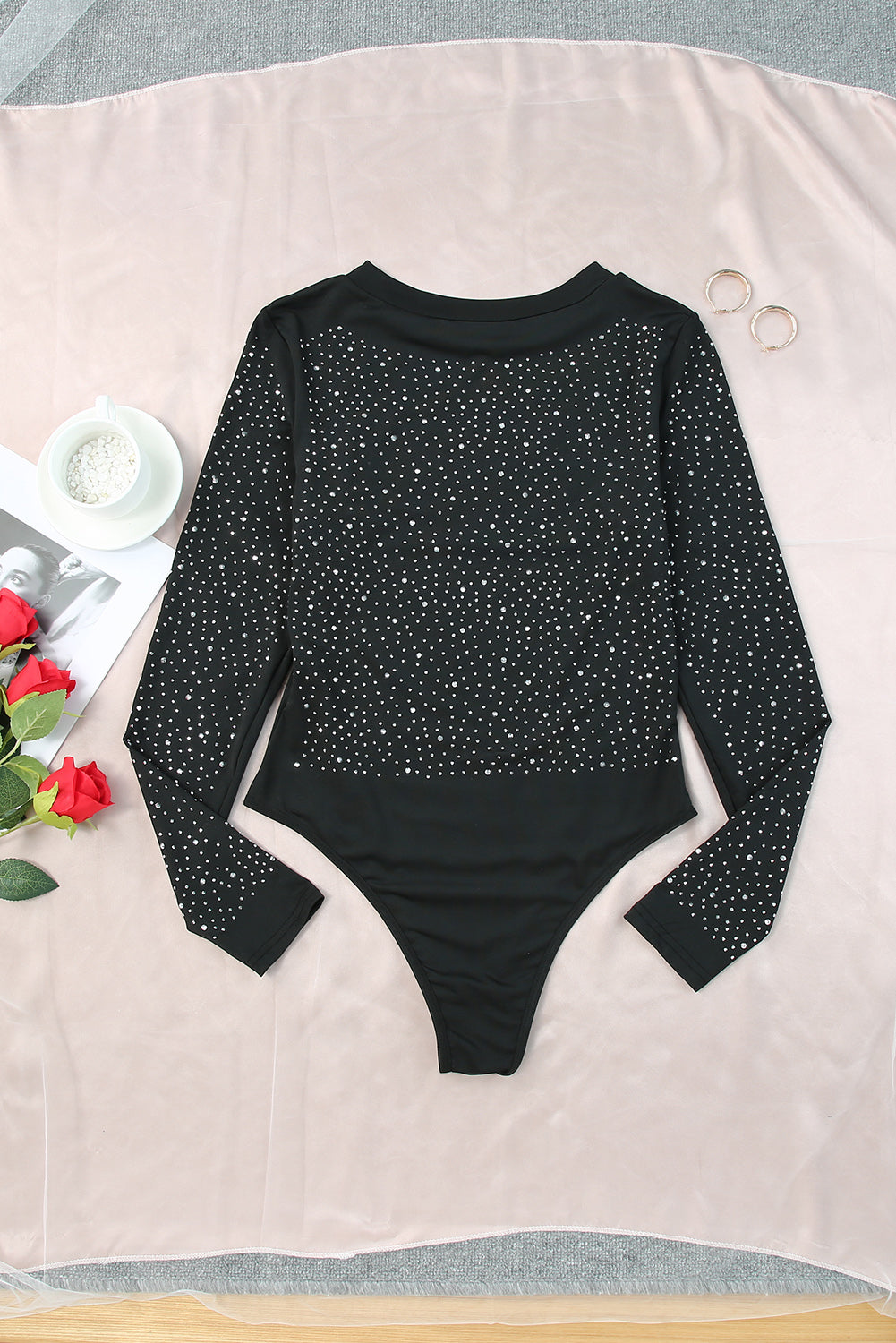 Black Rhinestone Spaghetti Strap Bustier Crop Top