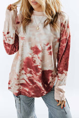 Red Tie Dye Crew Neck Long Sleeve Top