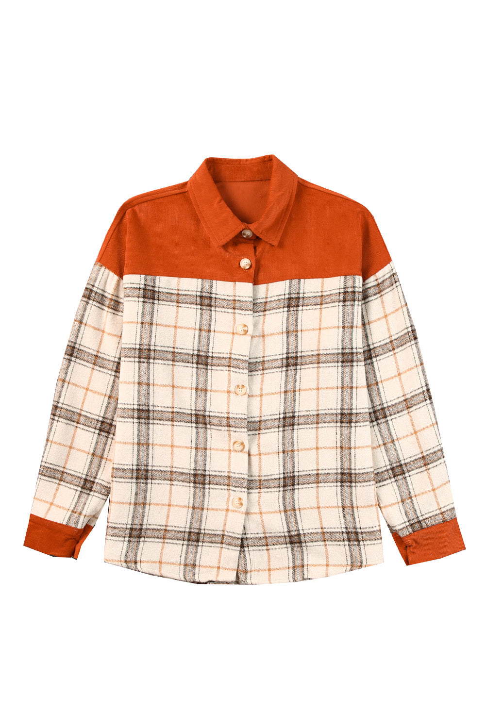 Orange Contrast Corduroy Plaid Shacket