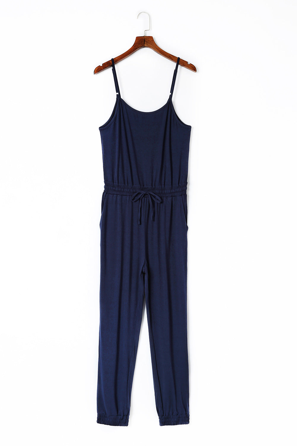 Blue Drawstring Waist Spaghetti Straps Jumpsuit