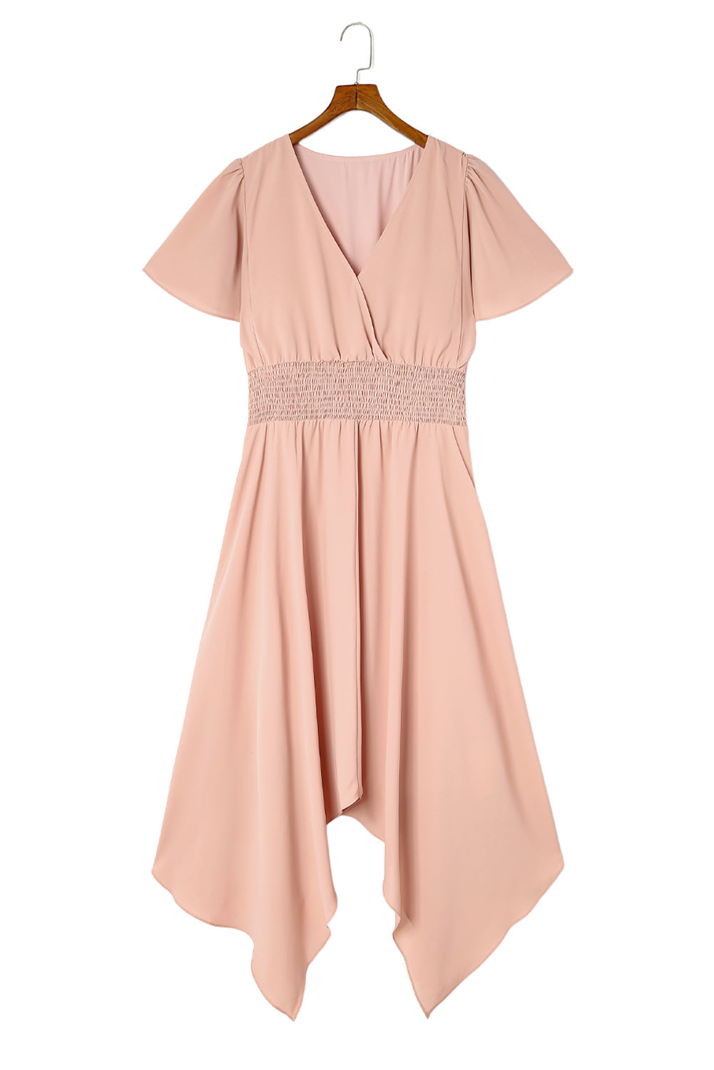 Pink Wrap V Neck Plus Size Handkerchief Dress