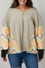 Gray Plus Size Chevron Sleeves Top