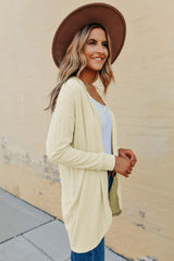 Beige Open Front Rounded Hem Textured Knit Cardigan