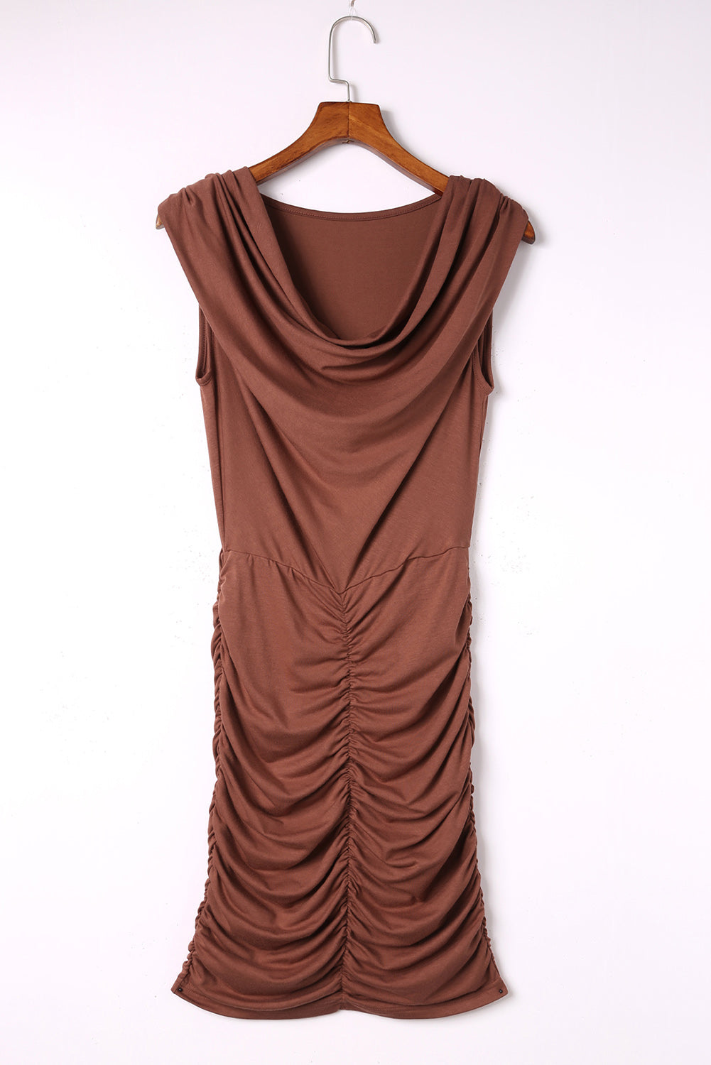 Brown Pleated Sleeveless Bodycon Dress