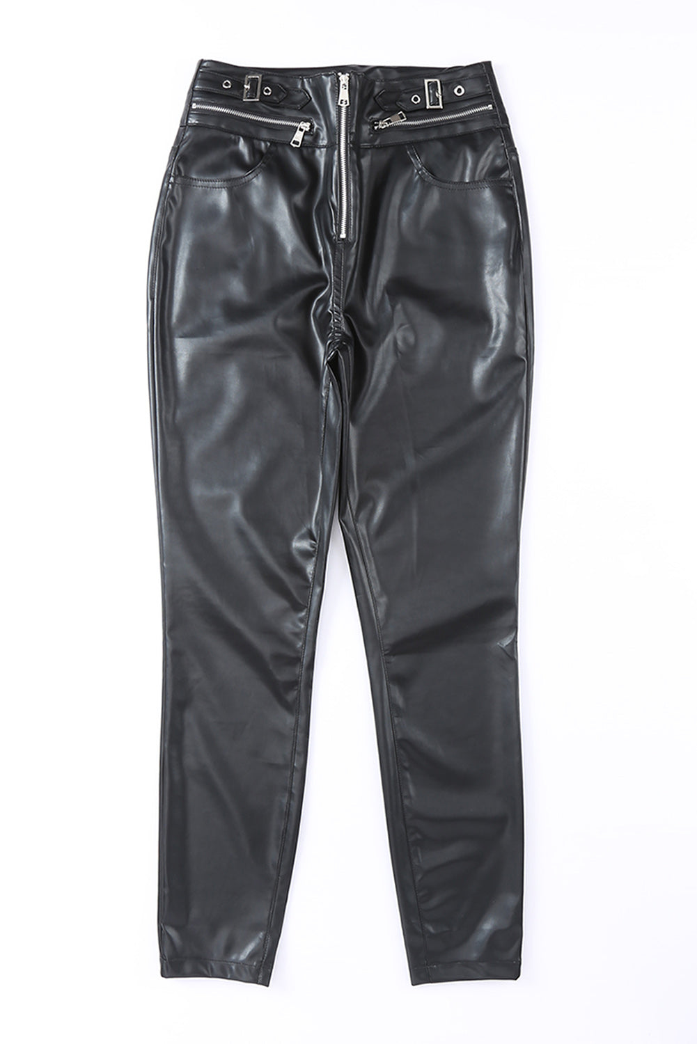 Black Faux Leather Zipper Skinny Pants