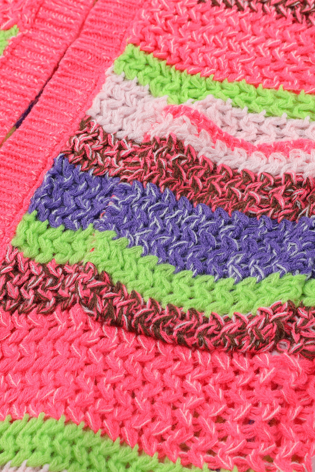 Rose Striped Knitted Hooded Open Front Cardigan