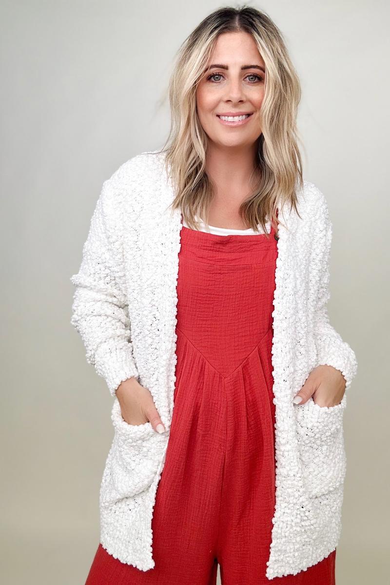 Amicg Long Sleeve Popcorn Sweater Cardigan with Pockets