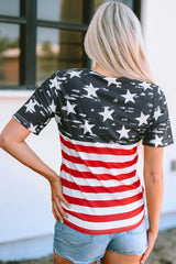 Black Contrast American Flag Cutout T-Shirt