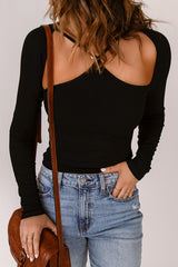 Black Strappy Hollow-out Long Sleeve Knit Top