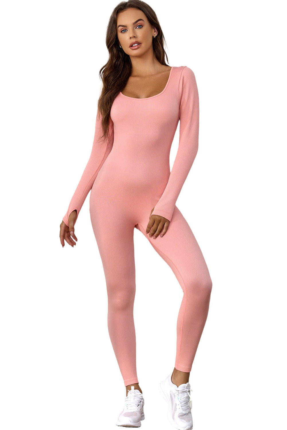 Black Scoop Neck Long Sleeve Seamless Yoga Jumpsuit