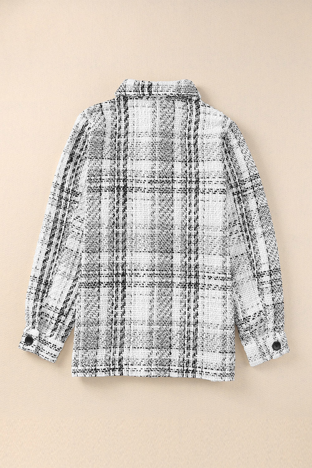 White Plaid Print Pocketed Shirt Jacket