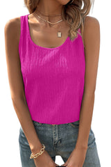 Rose Solid Color Textured Scoop Neck Tank Top