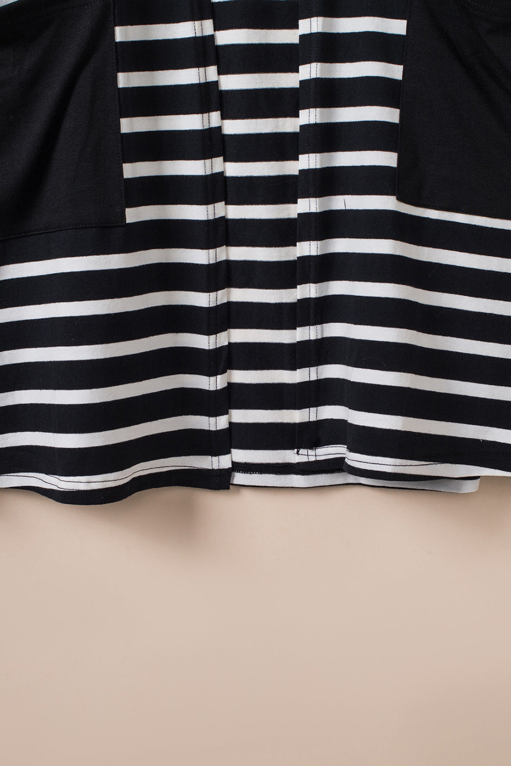 Black White Striped Pocketed Long Cardigan