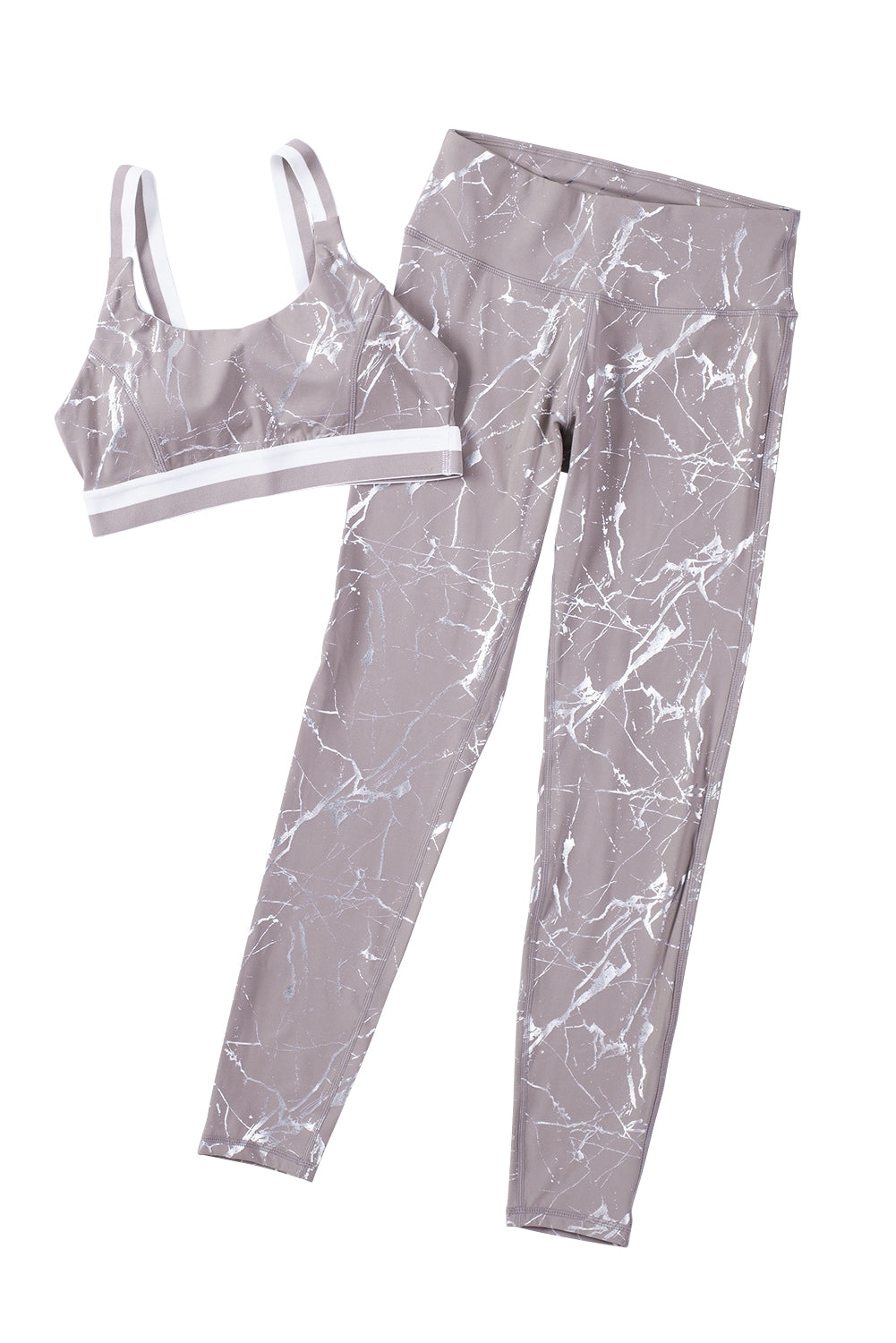 Khaki Marble Print Sports Bra and Leggings Active Wear