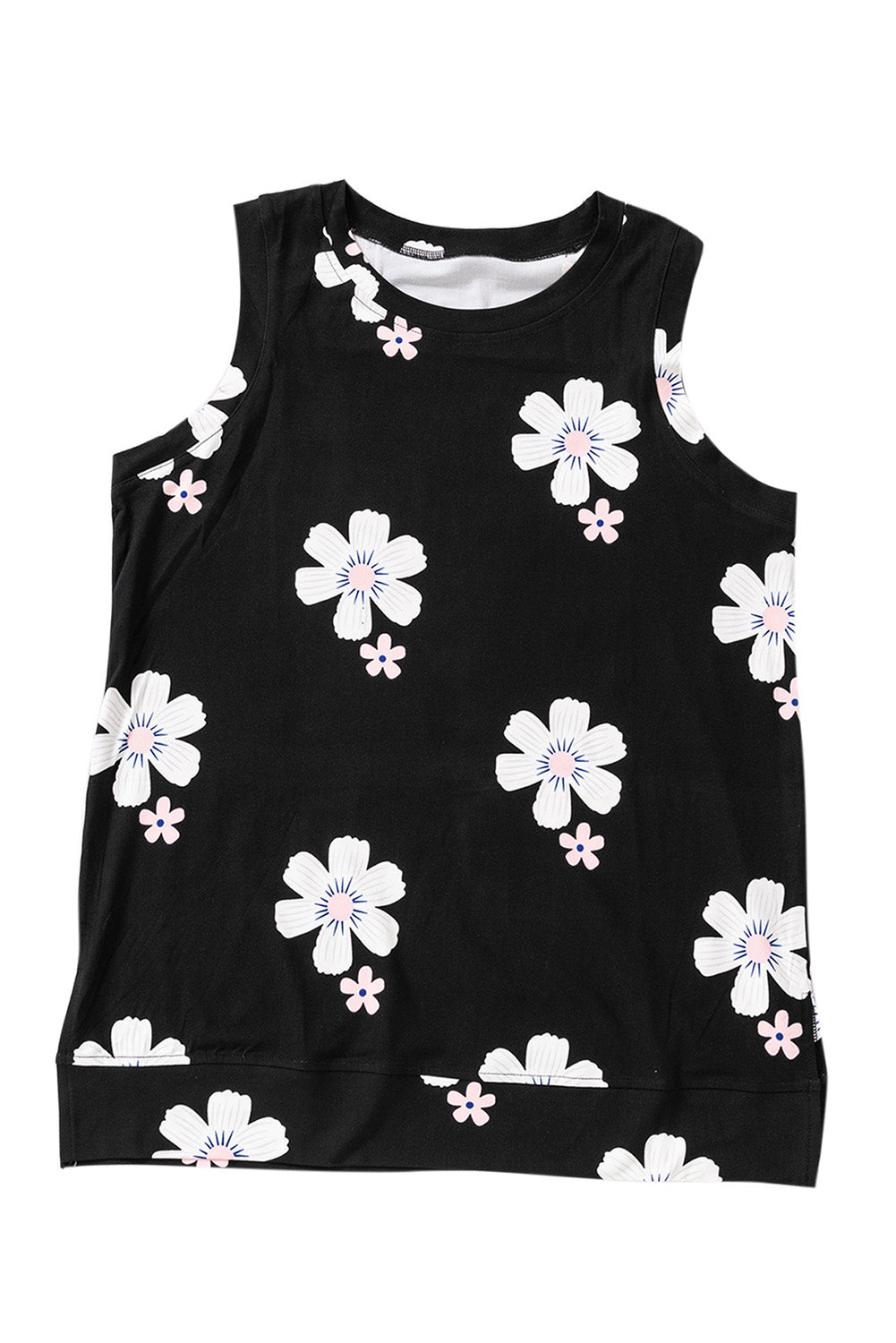 Green Crew Neck Floral Leopard Print Tank Top