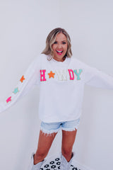 White Glitter Howdy Patch Graphic Casual Sweatshirt