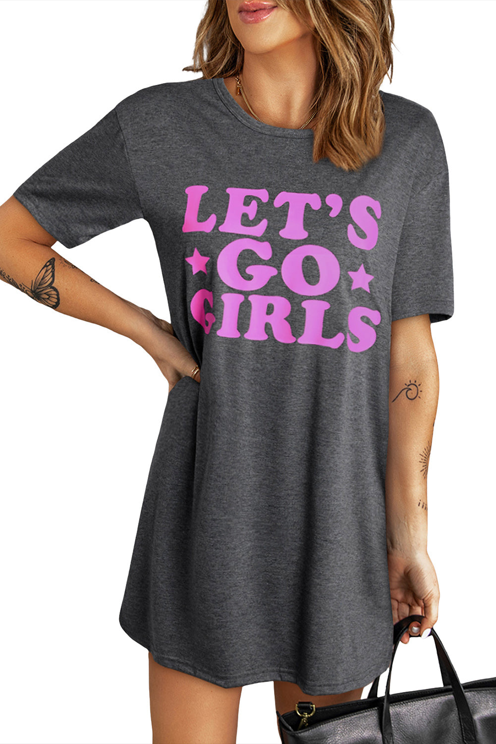 Gray LET'S GO GIRLS Casual T Shirt Dress