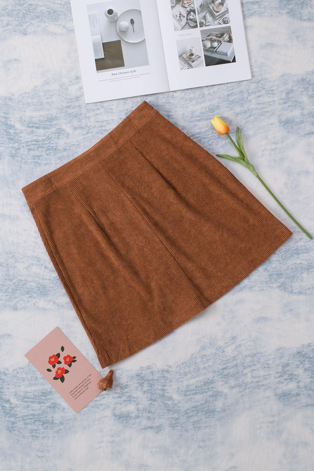 Brown Buttons Front Corduroy Mini Skirt