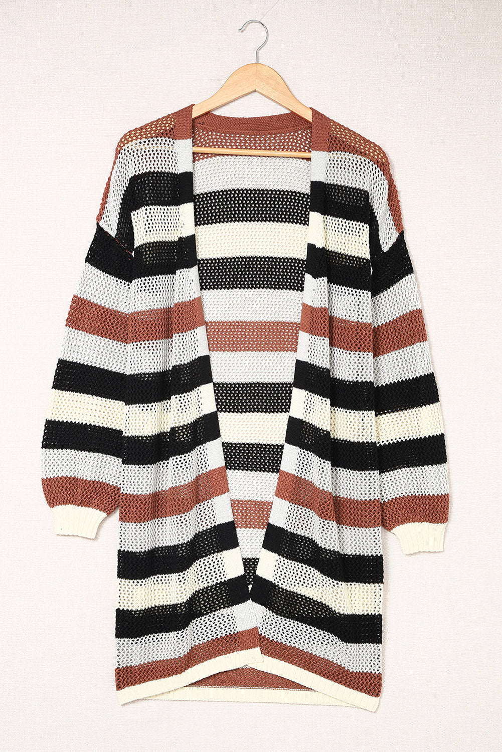 Multicolor Striped Color Block Hollowed Knit Cardigan