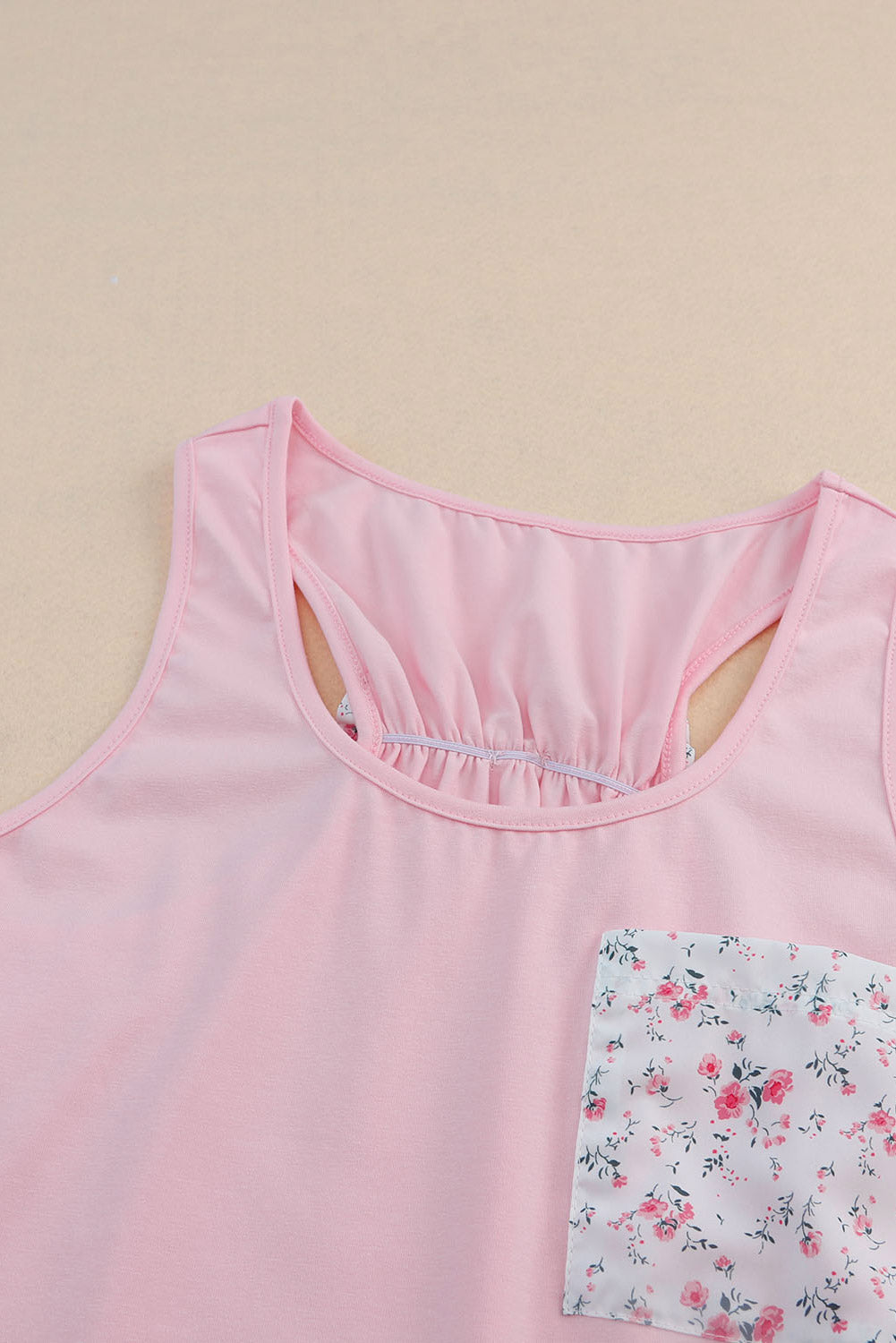 Pink Floral Patch Pocket Tank Top