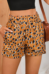 Brown Leopard Print Ruffle Elastic Waist Shorts