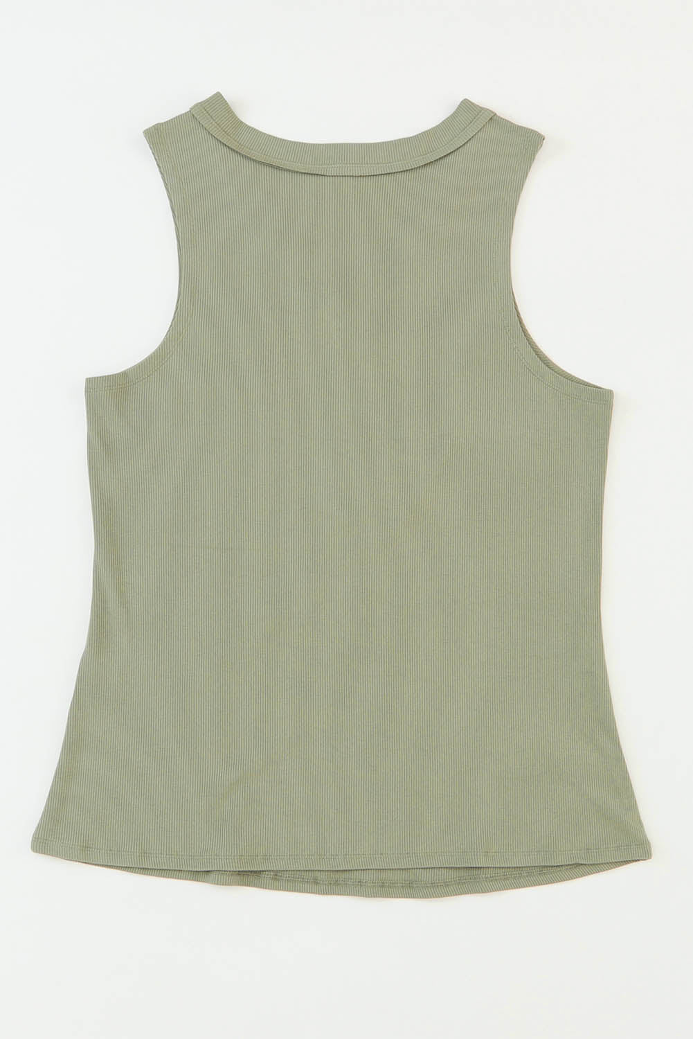 Green Ribbed Knit Buttoned Henley V Neck Tank Top