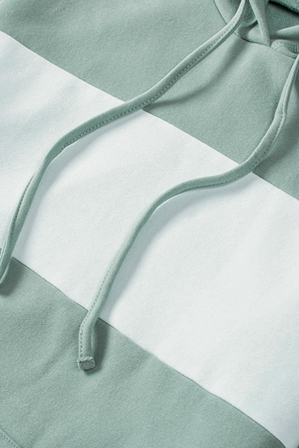 Green Contrast Wide Band Front Drawstring Hoodie