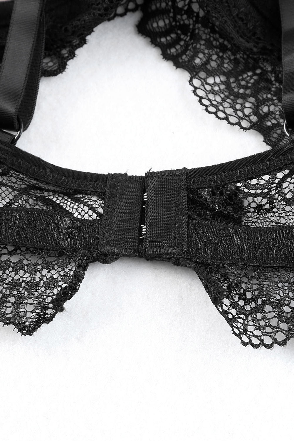 Black Lace Crochet Criss Cross Two Piece Lingerie Set