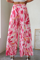 Rose Boho Abstract Floral Print Wide Leg Pants