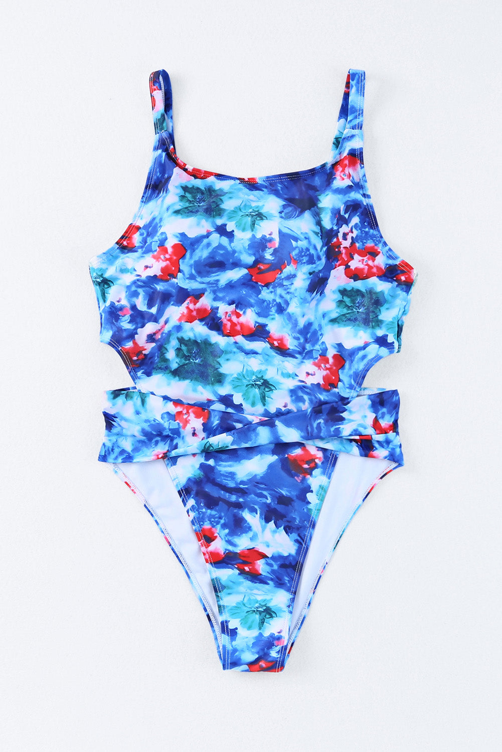 Sky Blue Tie Dye Floral One Piece Swimsuit