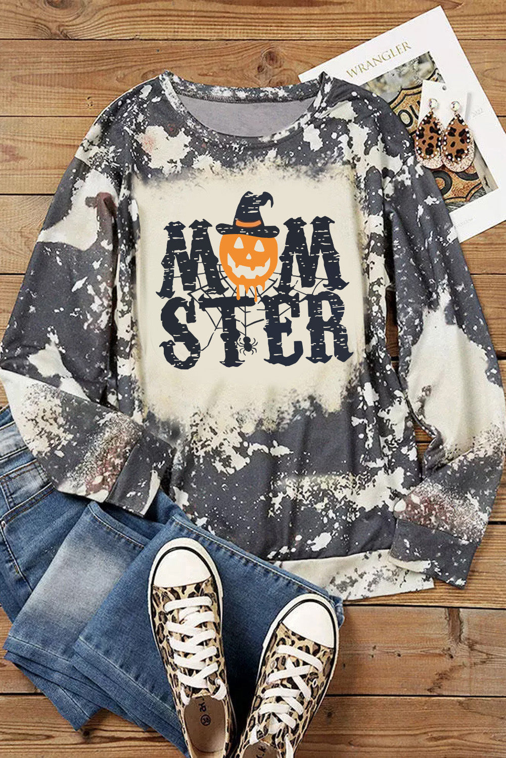 Multicolor MOMSTER Halloween Graphic Tie Dye Long Sleeve Top