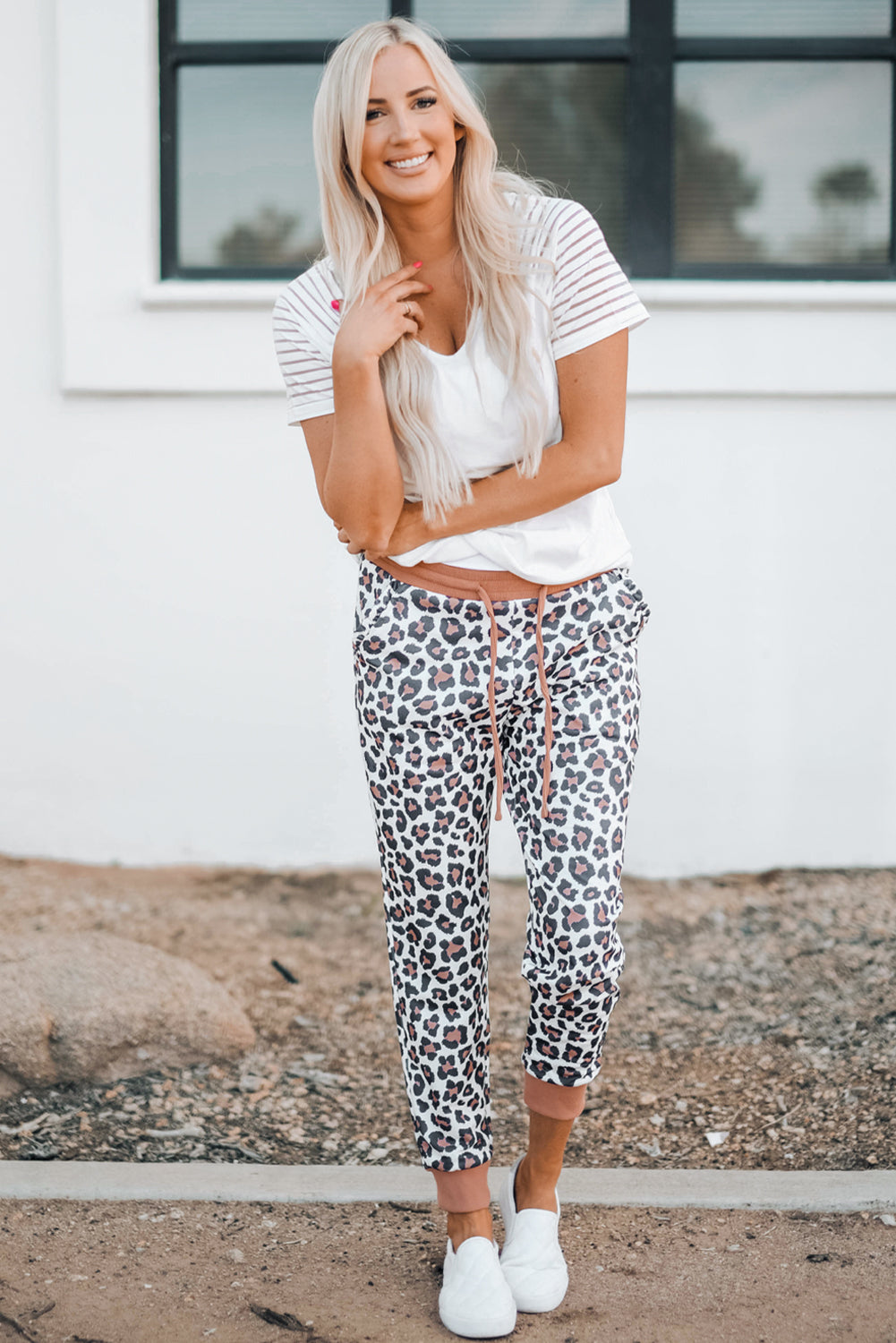 Leopard Print Elastic Waist Jogger Pants