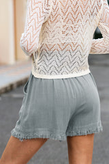 Gray Drawstring Frayed Edge Pocketed Shorts