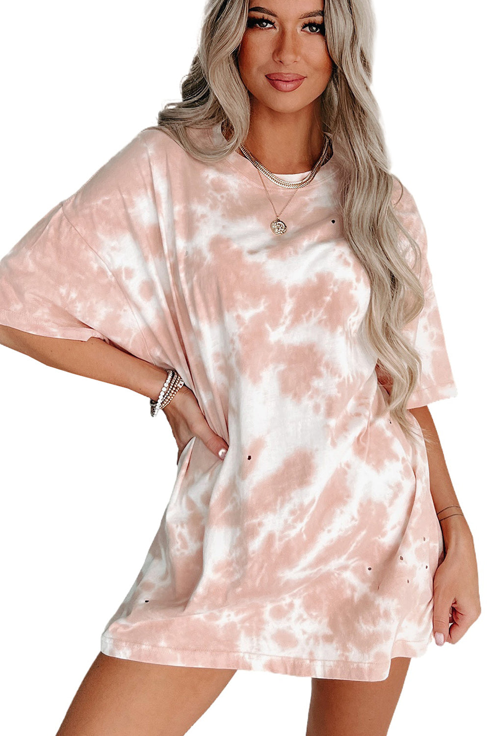 Sky Blue Spaghetti Strap Tie Dye Slit Maxi Dress