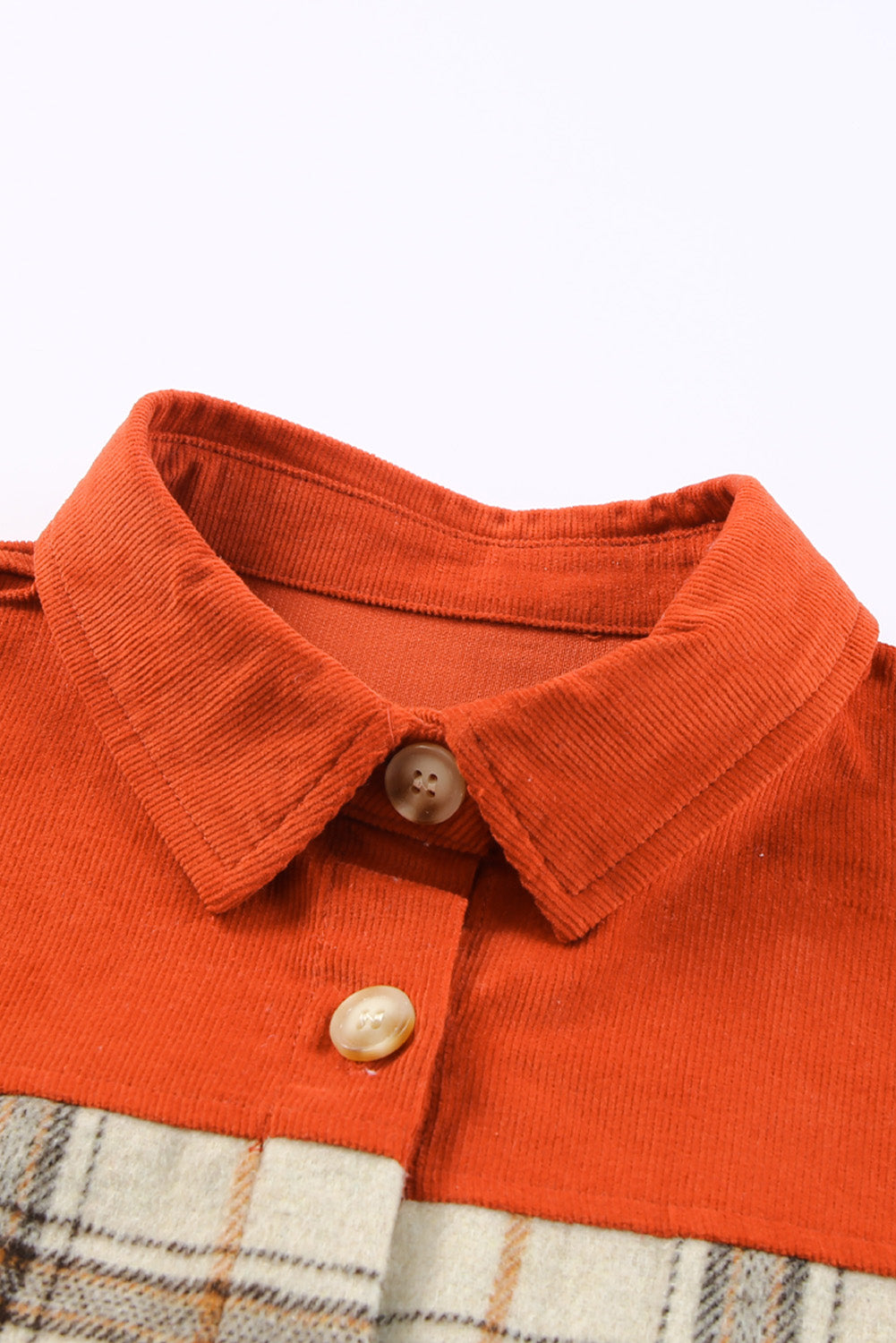 Orange Contrast Corduroy Plaid Shacket