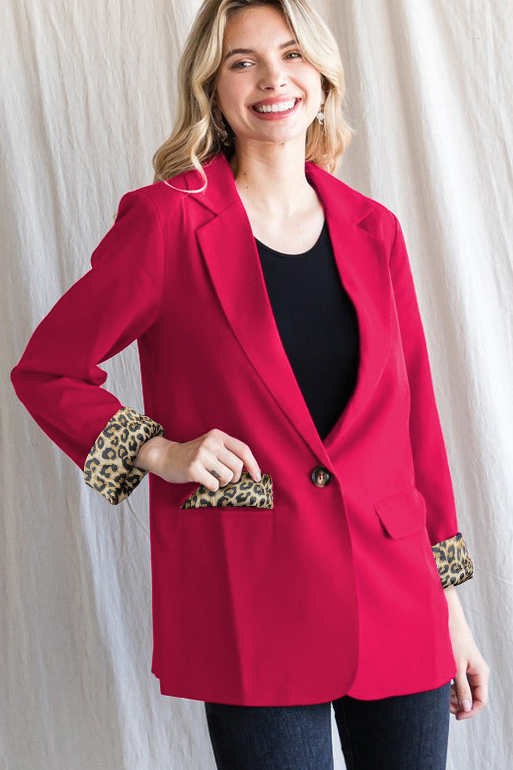 Rose Leopard Lined Blazer