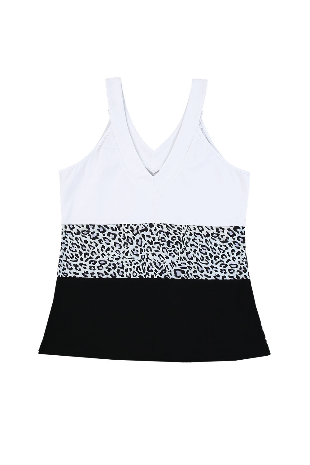 Black Leopard Print Contrast V-Neck Tank Top