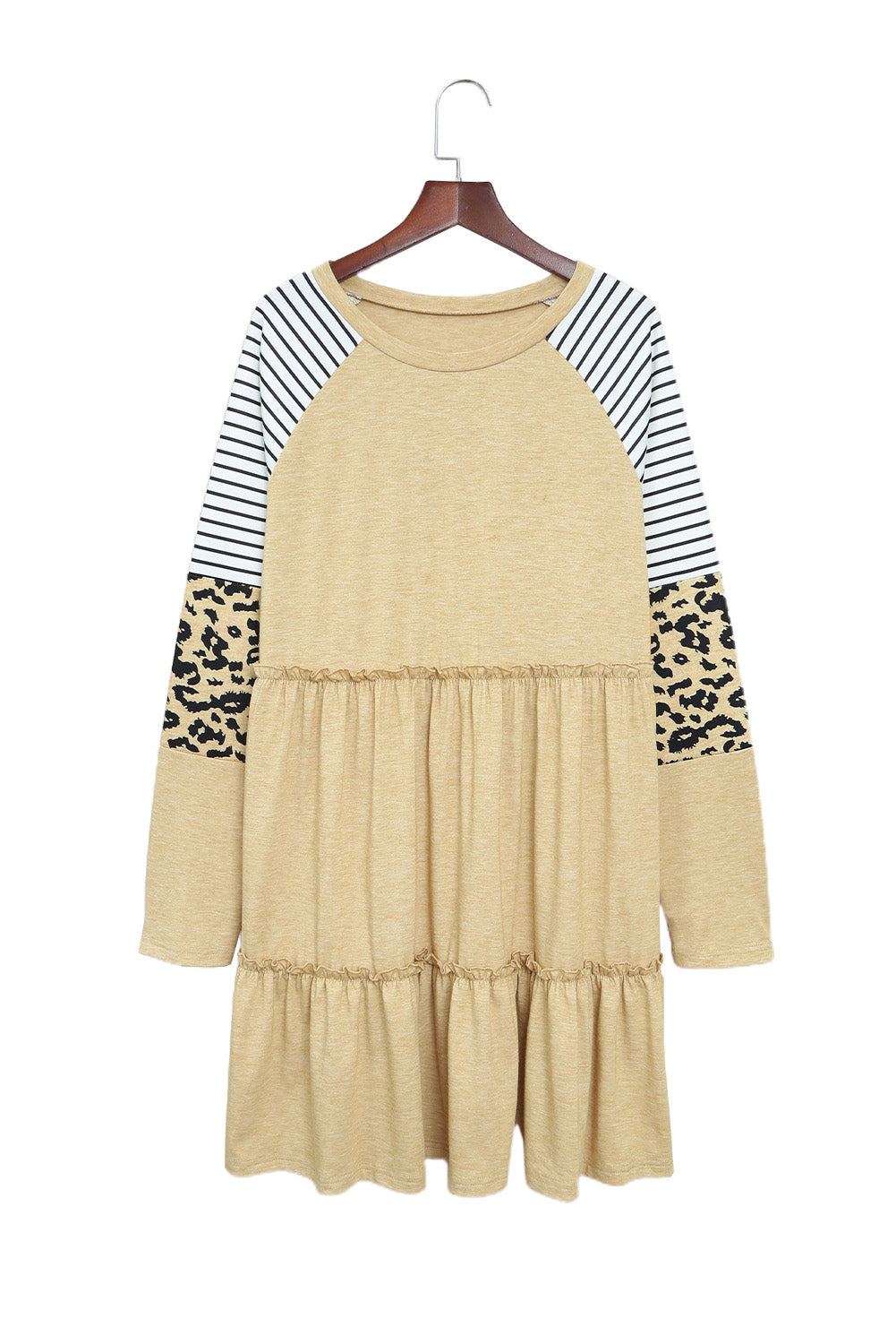 Black Striped Leopard Patchwork Long Sleeve Mini Dress
