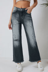 Gray Vintage Distressed Wide Leg Jeans