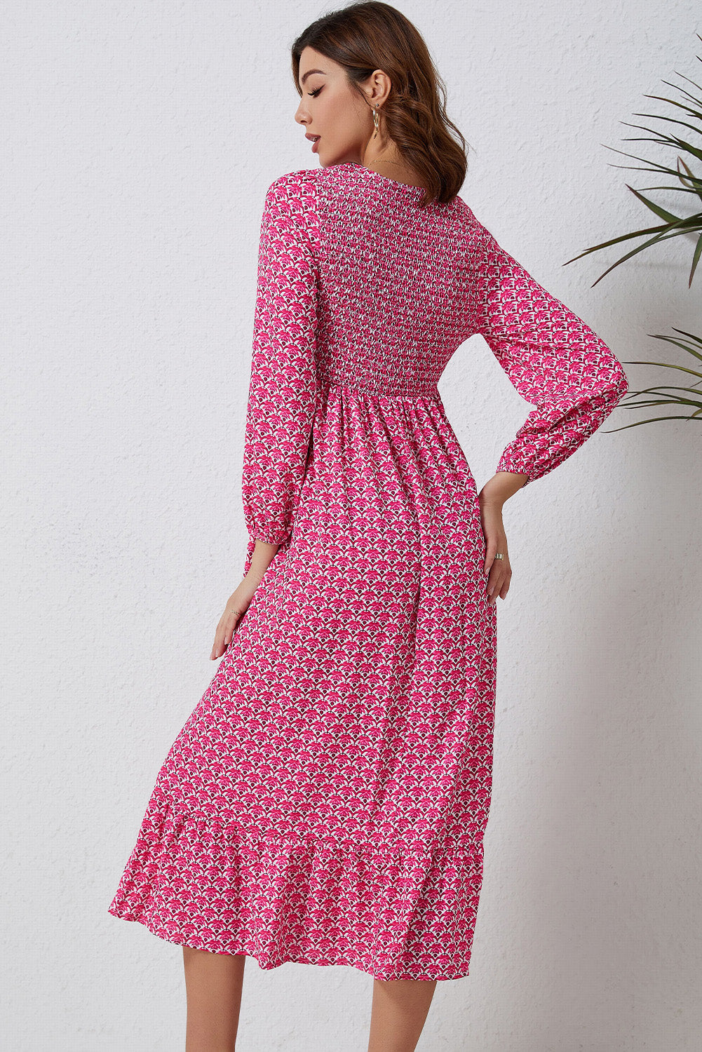 Rose Printed Ruffled Hem Long Dress