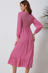 Rose Printed Ruffled Hem Long Dress
