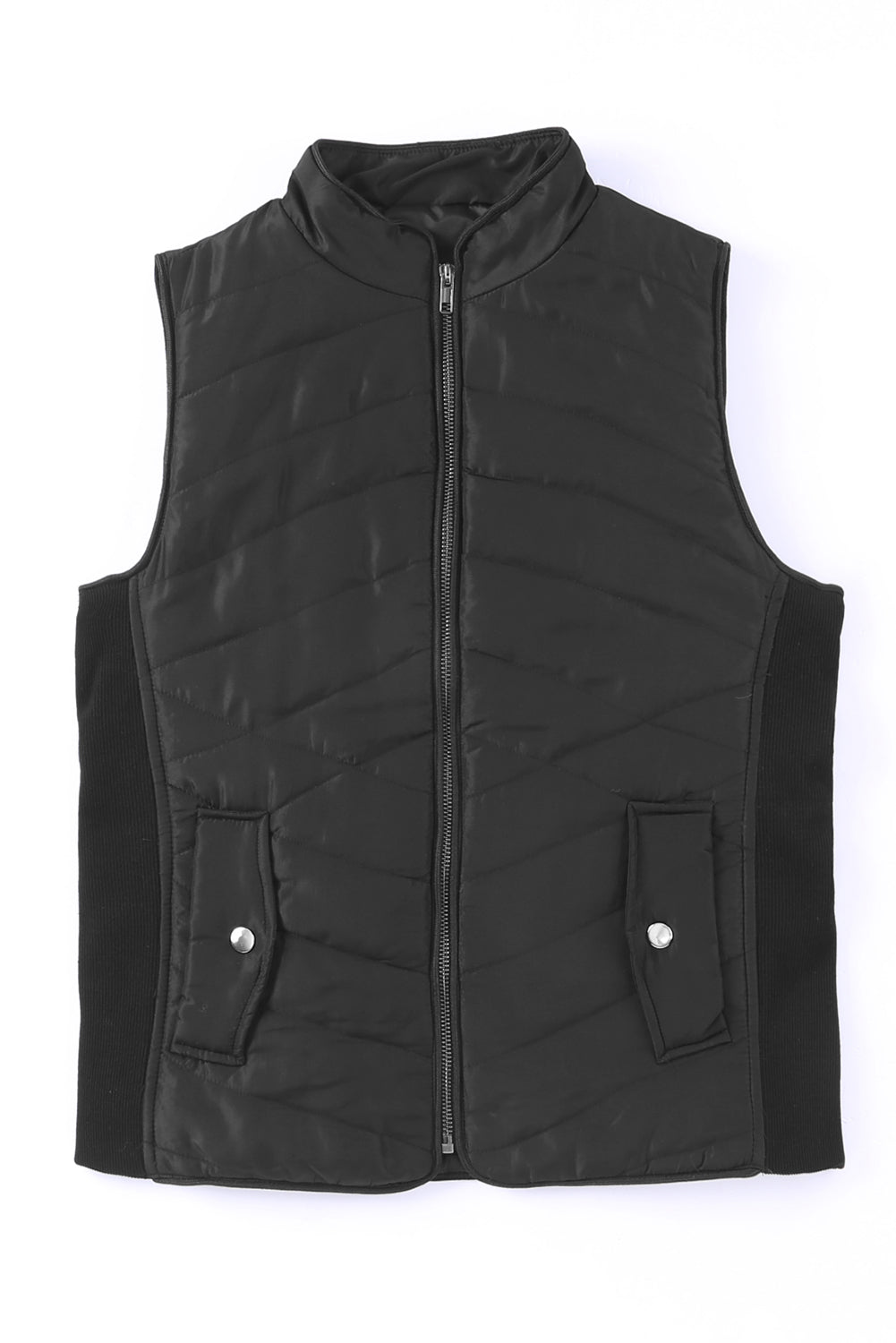 Black Zip-up Side Pockets Puffer Vest