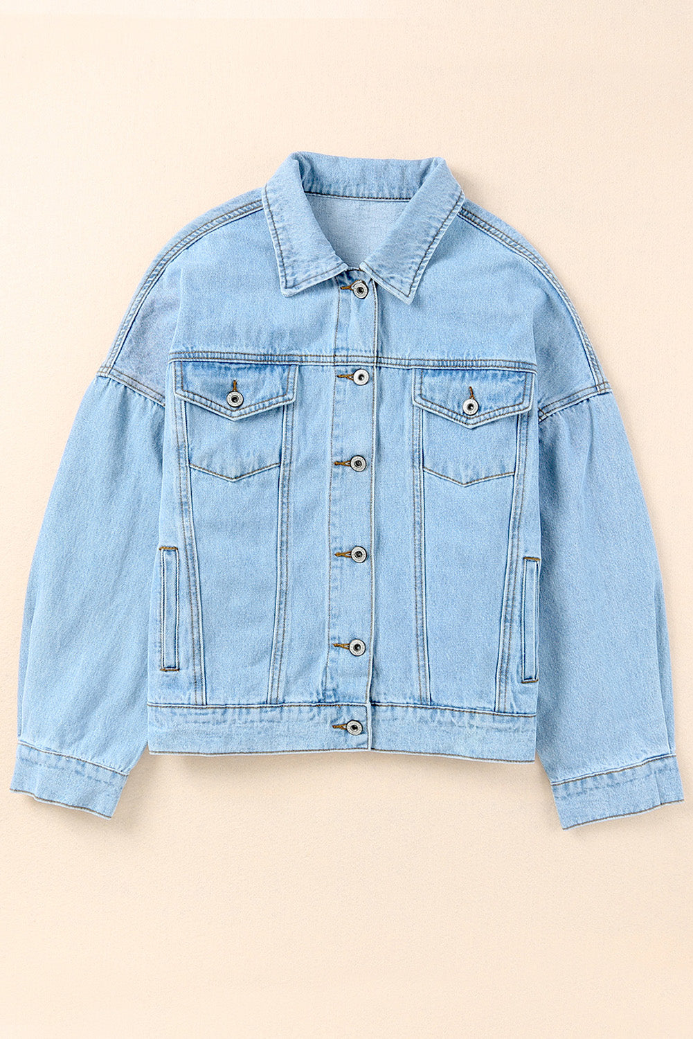 Sky Blue Acid Washed Pockets Buttoned Denim Jacket