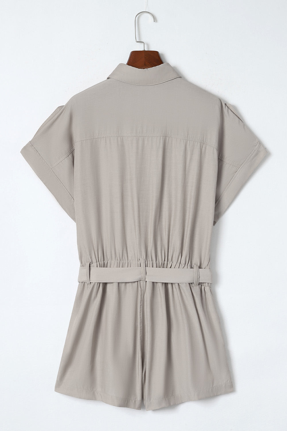 Gray Buttoned Pockets Lace-up Belt High Waist Romper