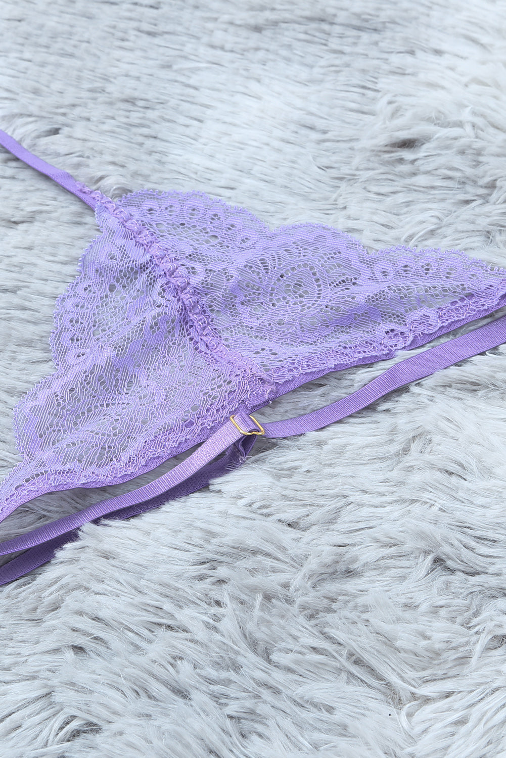 Purple Sheer Lace Asymmetric Strappy 2pcs Lingerie Set