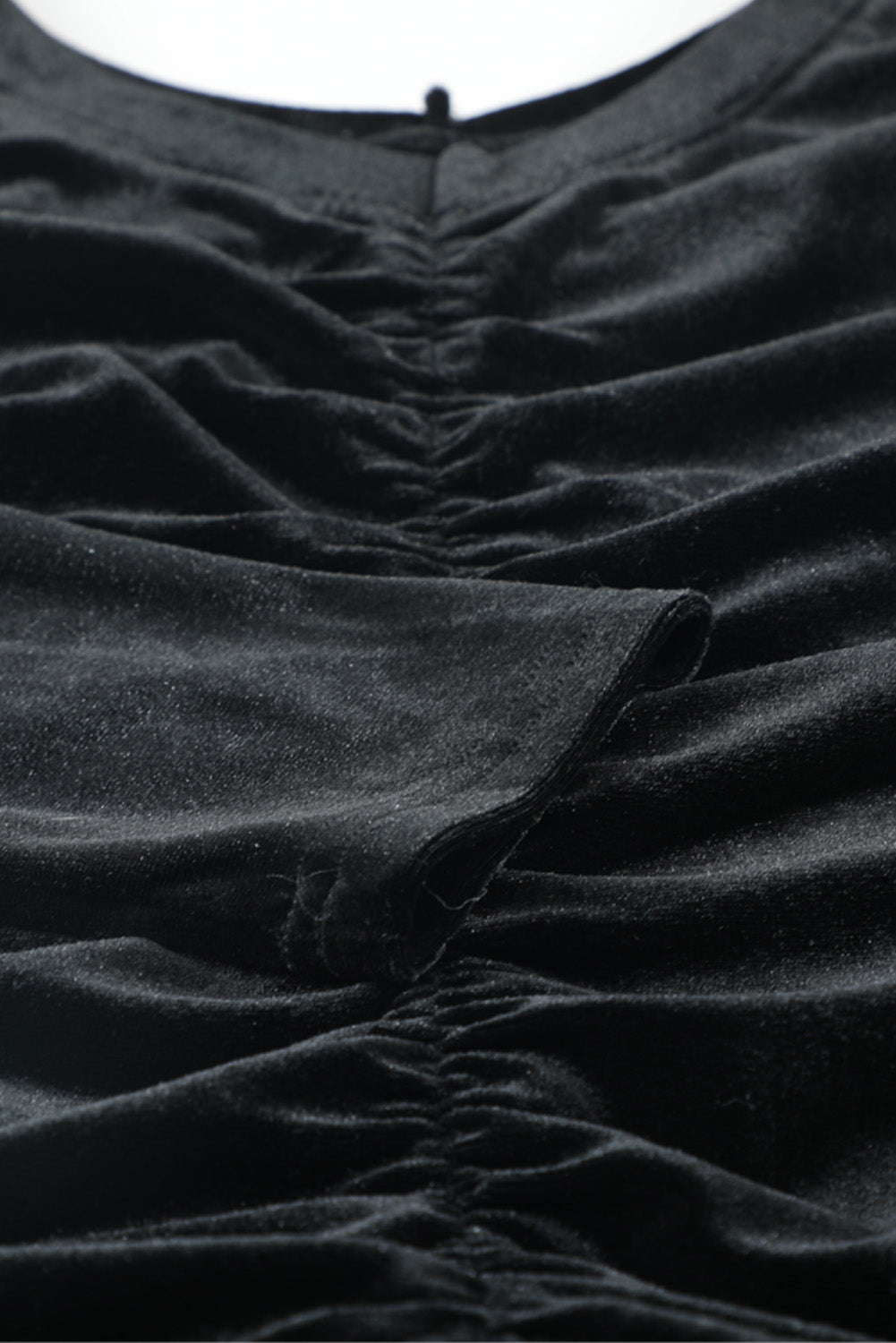 Black Long Sleeve Ruched Velvet Dress