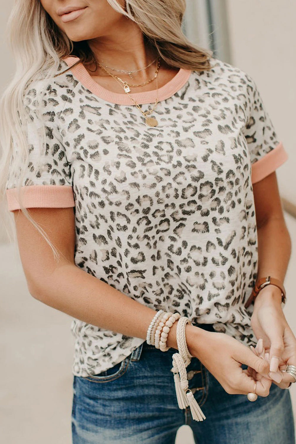 Leopard Fuzzy Print Contrast Trim Tank Top