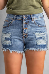 Sky Blue Gypsy Mid-rise Distressed Denim Shorts