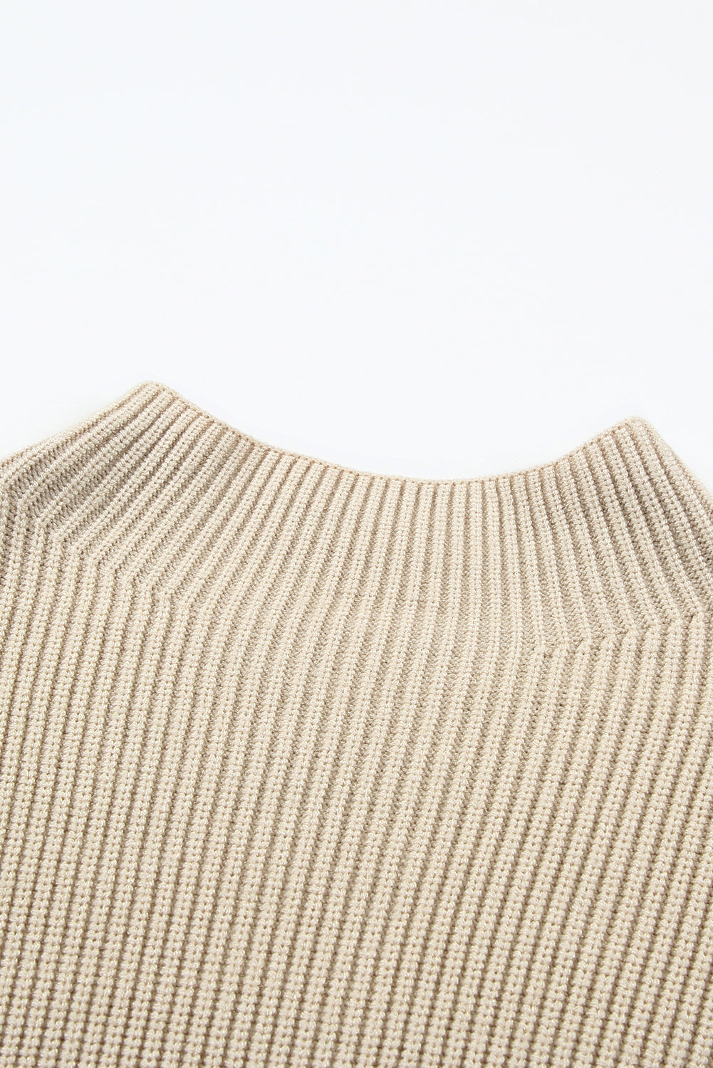 Khaki High Neck Drop Shoulder Rib Knit Sweater
